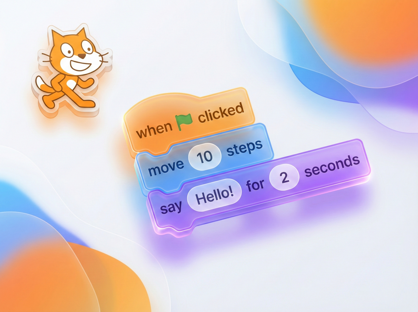 Scratch 橘貓與程式積木創作示意